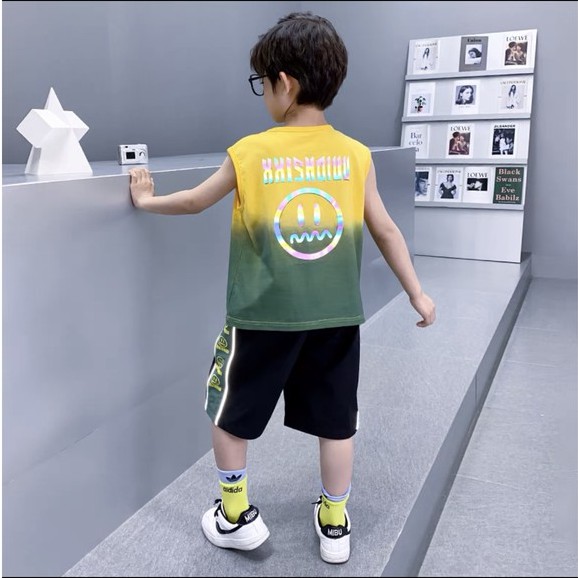 Bộ bé trai Con Xinh cotton sát nách loang phản quang 7 màu SIXSHOW,set quần áo trẻ em từ 5 đến 14 tuổi