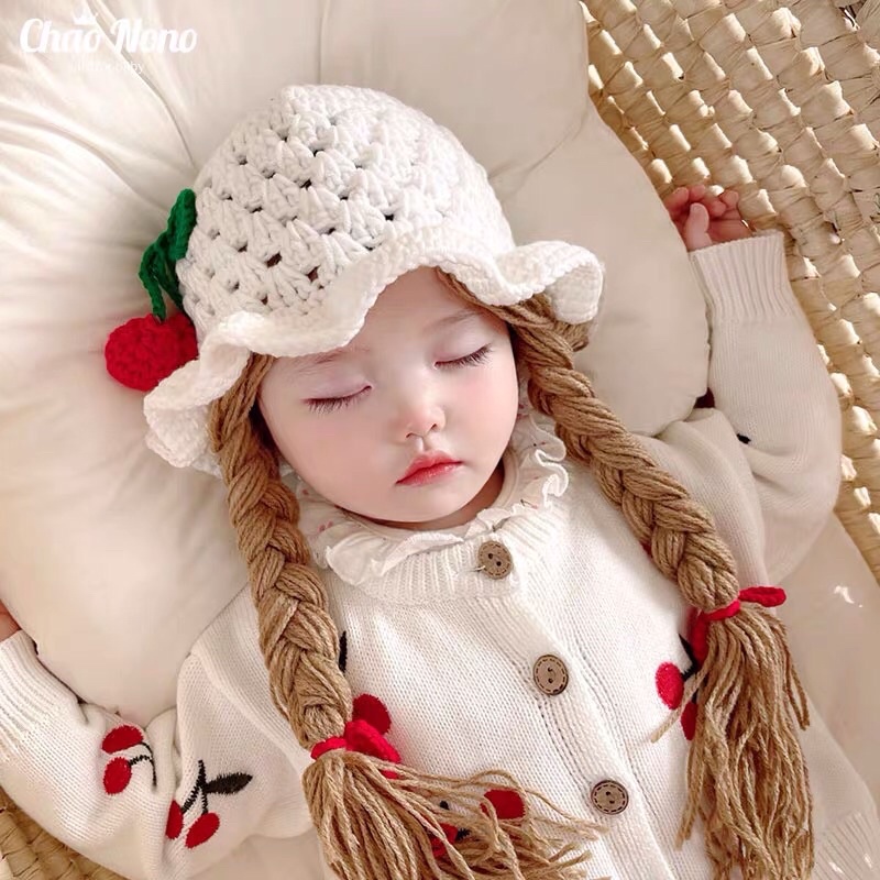 Mũ tóc giả dài cho bé gái từ 6 tháng - 3 tuổi bằng len