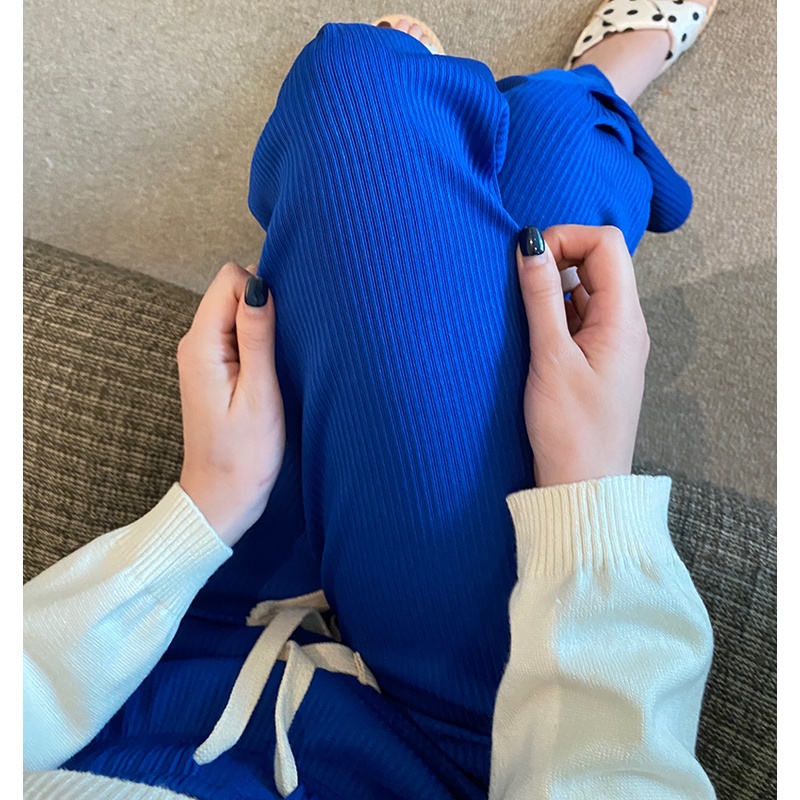 Quần Dài Ống Rộng Lưng Cao Màu Xanh Dương Thời Trang Trẻ Trung Cho Nữ