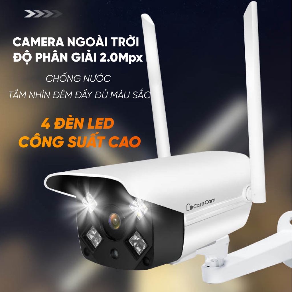 Camera wifi ngoài trời Carecam CV922A 2.0MP Full HD 1080P, xem 4 khung hình và xem đêm có màu.