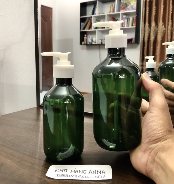 Combo 50  chai xịt nhỏ giọt 300ml màu xanh rêu - 50 chai pet nhựa xanh rêu 300ml vòi nhấn nhỏ giọt-chai hủ chiết mỹ phẩm