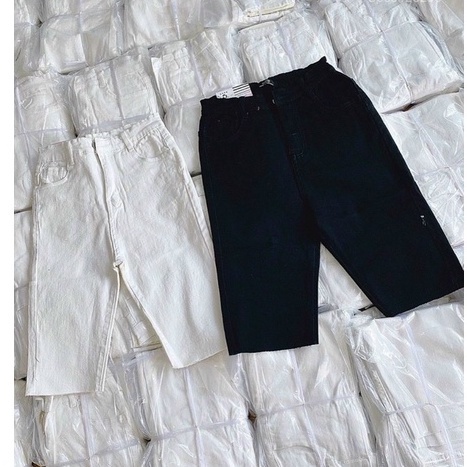Quần Jean Nữ AIORI Ngó Lửng Cạp Cao Trơn Trắng Đen Vải Co Giãn Tốt Jeans Cotton Mềm Mịn, Thời Trang Hàn Quốc