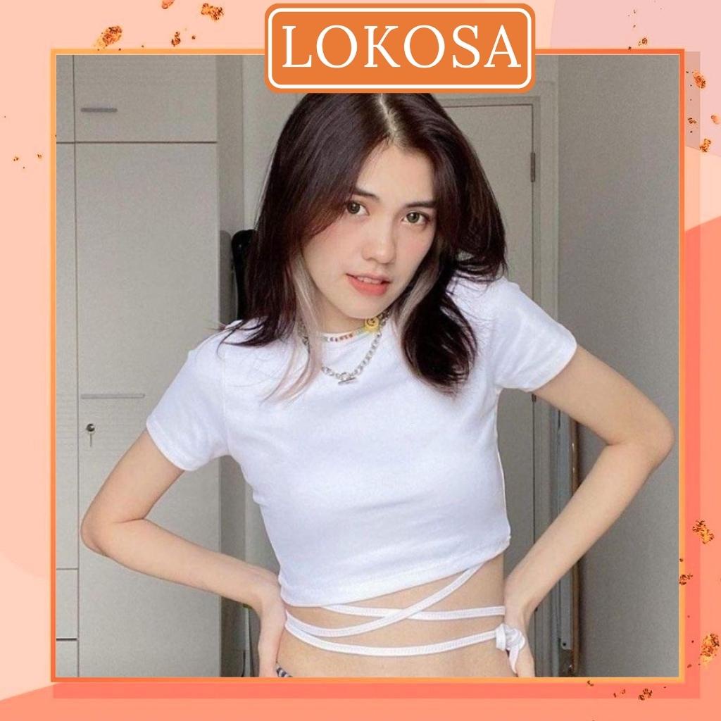 Áo Croptop Kiểu Nữ LOKOSA Croptop Ôm Body Tay Ngắn Sexy Thiết Kế Ulzzang Hàn Quốc Trắng, Đen AO039