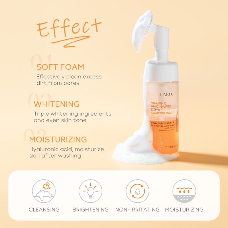 Sữa Rửa Mặt LAIKOU Vitamin C Làm Sạch Sâu Làm Sáng Da 120ml