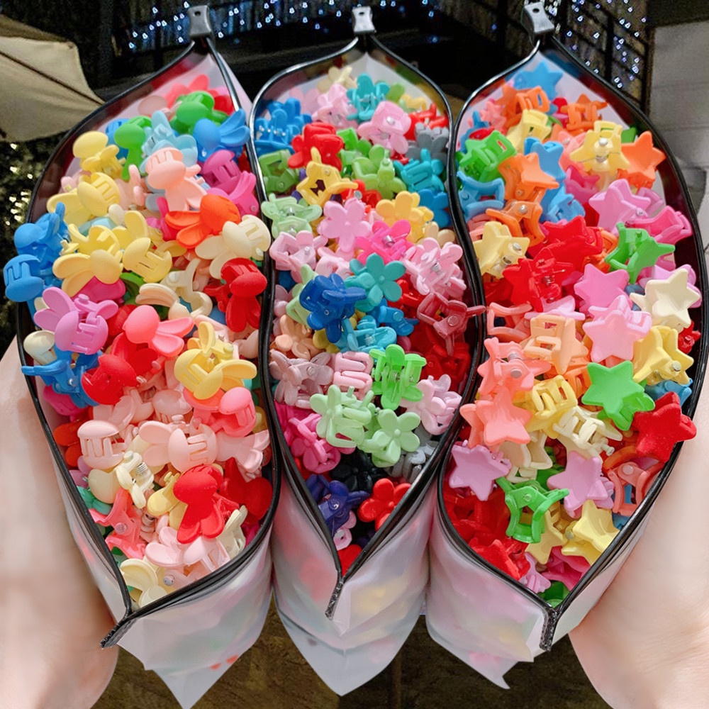 Set 100 Kẹp Tóc Mini Họa Tiết Hoa Nhiều Màu Sắc Thời Trang Cho Bé Gái