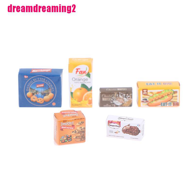 Bộ 6 Mô Hình Hộp Thức Ăn Và Nước Uống Tỉ Lệ 1 / 12 Trang Trí Nhà Búp Bê