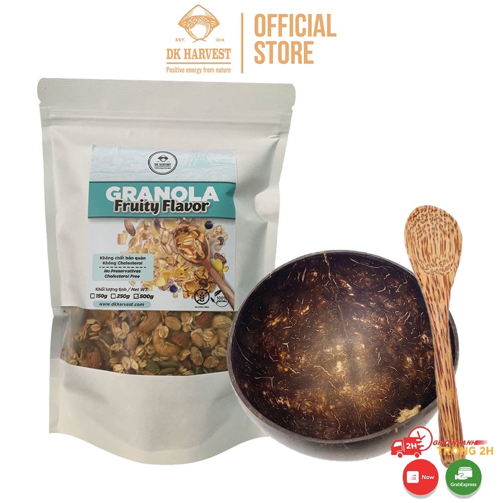 COMBO Tiết Kiệm - Granola Vị Trái Cây Siêu Hạt + Chén/Bát Gáo Dừa (Kèm Muỗng Dừa) DK Harvest