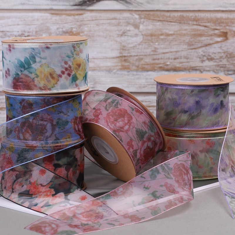 Cuộn Dây Ruy Băng 10Yrds/Cuộn In Họa Tiết Hoa Mẫu Đơn Dùng Trang Trí Gói Quà/Bánh Cưới DIY