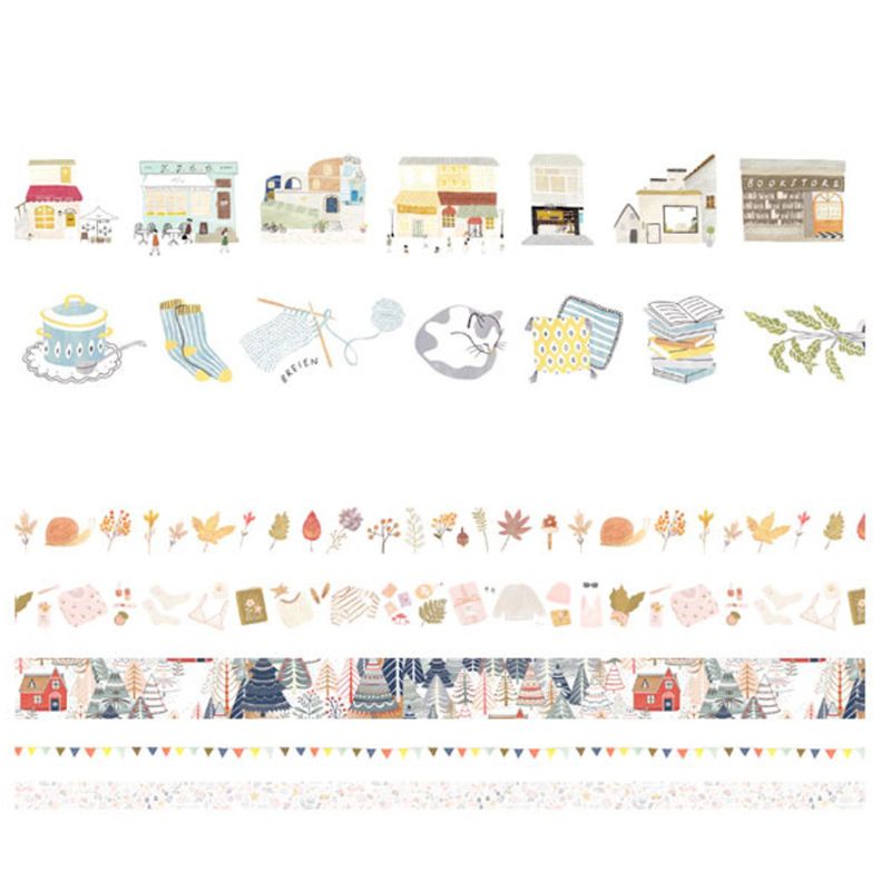 Set 8 Cuộn Băng Keo Washi DIY Dán Trang Trí Sổ Lưu Niệm Lịch Nhật Ký Đa Ứng Dụng