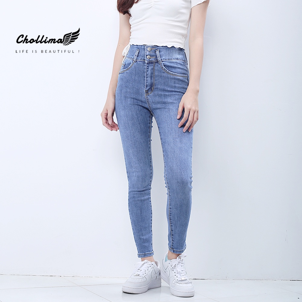 Quần jeans dài nữ co giãn Big Size Chollima cạp siêu cao QD009 phong cách hàn quốc