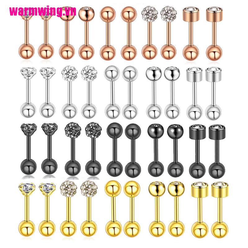 Set 10 Khuyên Tai Bằng Thép Không Gỉ Đính Đá Pha Lê