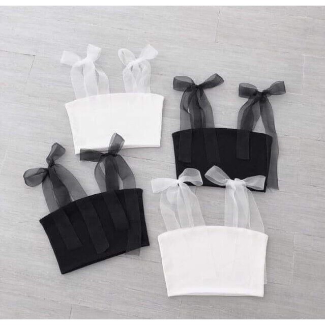 Áo croptop hai dây cột nơ  JOY BABE, tay nơ voan lưới bồng bềnh⛅ crop thun kiểu hotgirl trắng xinh xắn sexy CROH 36 -5F