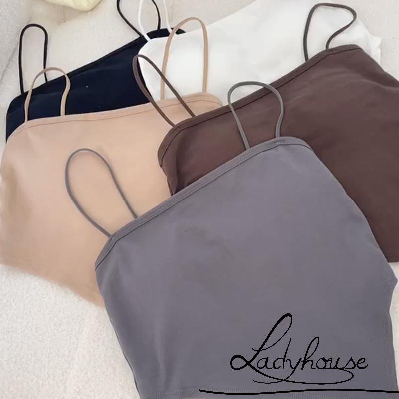 Áo hai dây ngắn màu trơn có đệm ngực màu trắng/đen sành điệu thời trang mùa hè