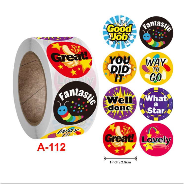 Sticker Cuộn⭐gồm 500 sticker hình dán dễ thương đồ dùng của giáo viên làm quà tặng khen thưởng học sinh trong học tập