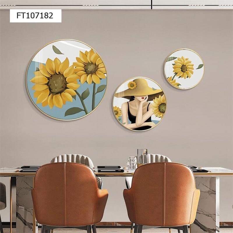 Tranh Tráng Gương 3d Cao Cấp Hình Tròn Bộ 3 Tranh