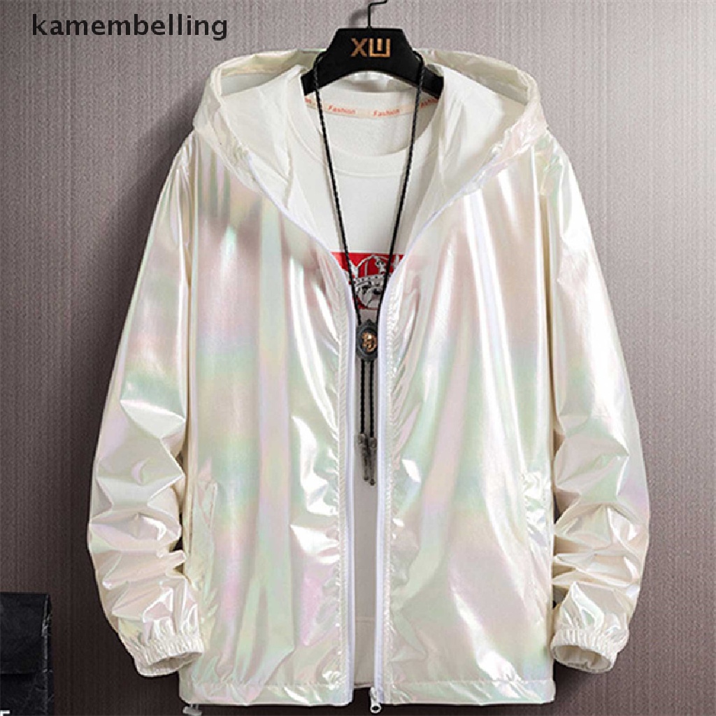 【kam】 2021 Men's Summer Ultra-Light Hood Jacket Thin Windbreaker Fashion Shiny Sunscreen Casual Zipper Coat .