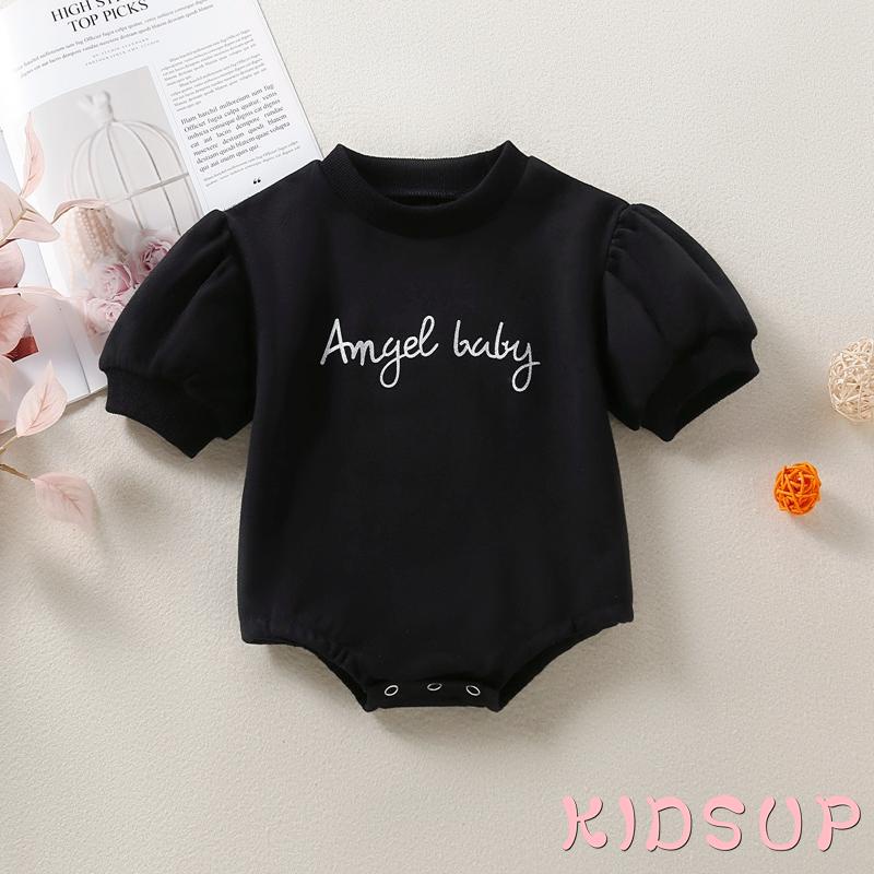 Bộ áo liền quần cổ tròn tay ngắn in chữ thời trang mùa hè cho bé