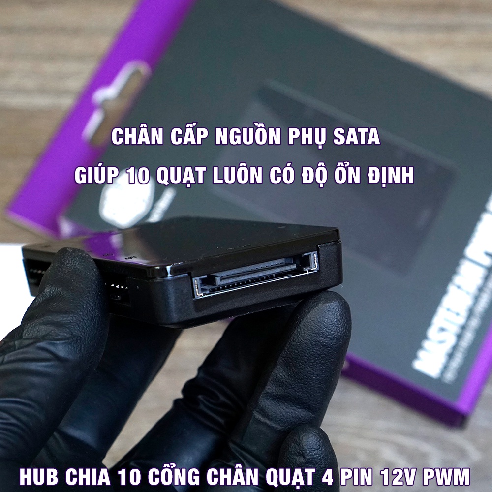 Bộ chia quạt Masterfan PWM Hub chính hãng Cooler Master 10 chân cắm 4 pin, hỗ trợ điều tốc, nguồn SATA