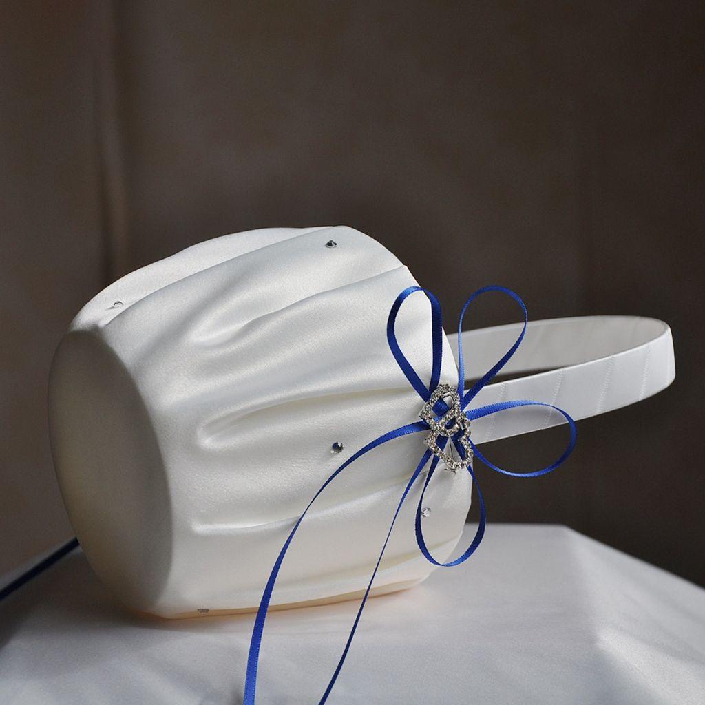 Giỏ Hoa Mini Bằng Vải Satin Màu Trắng Đính Nơ Đôi Trang Trí Tiệc Cưới