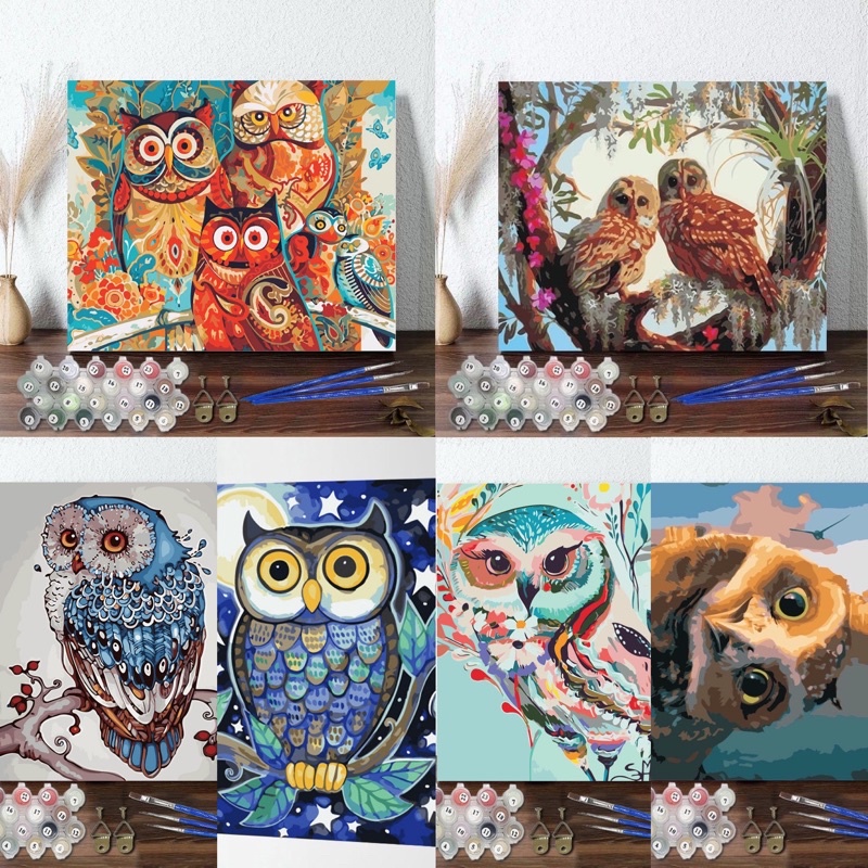 Sẵn tranh số hoá tự tô đã căng khung 40*50 cú mèo