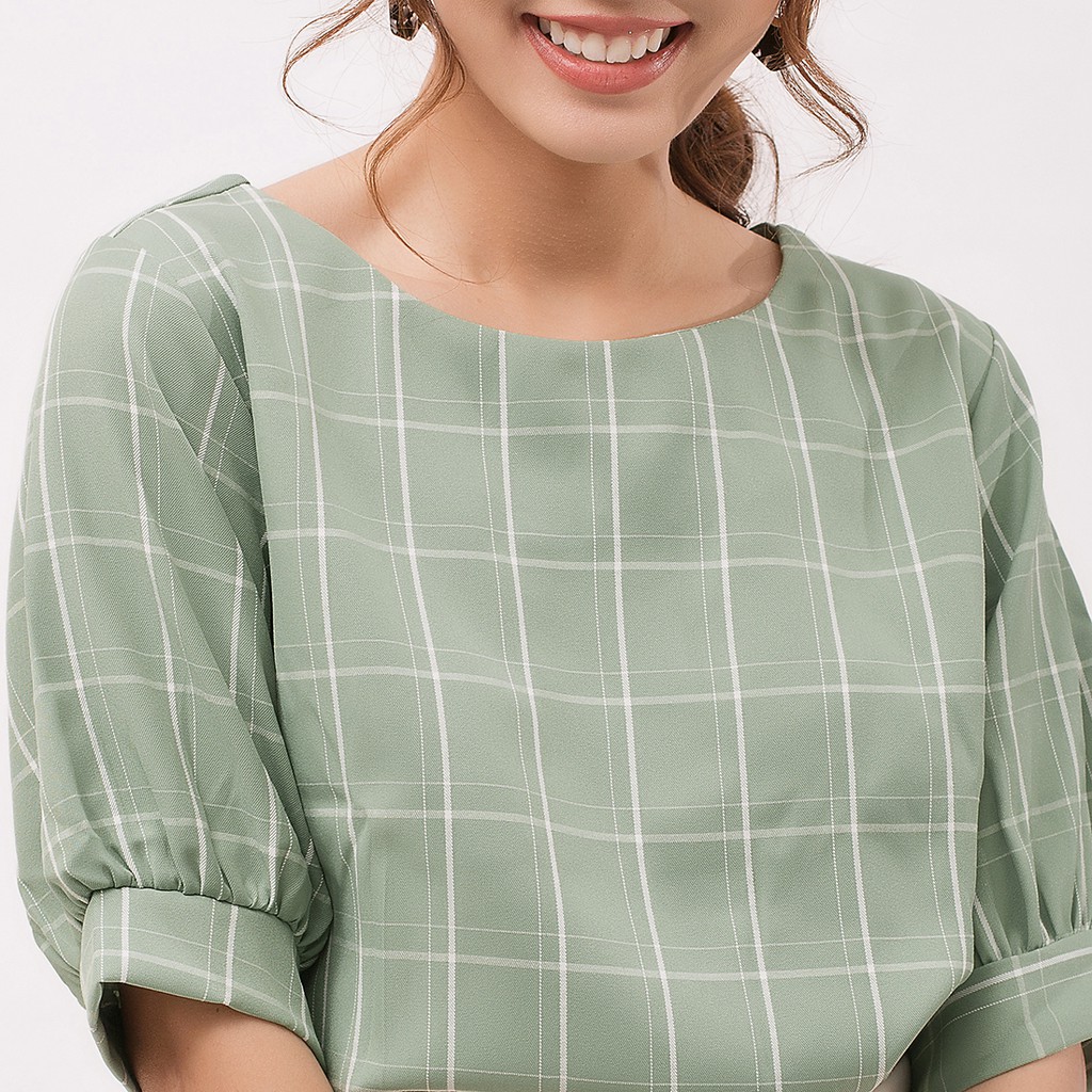 [Mã WABRM4  giảm 15% tối đa 50k đơn 150k] Áo Kiểu Nữ Công Sở Thời Trang Eden Caro Phom Rộng Phối Nút - Asm063 | BigBuy360 - bigbuy360.vn