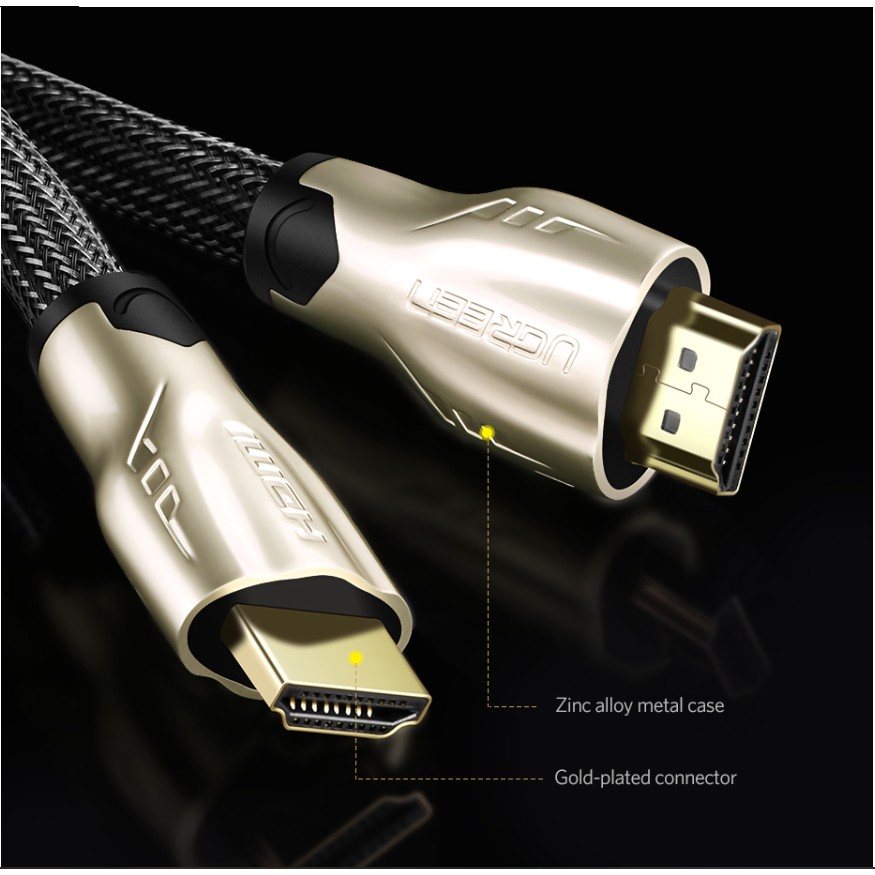 Dây HDMI 1.4 thuần đồng 19+1 đầu hợp kim, cáp bọc lưới, dài từ 1-15m UGREEN HD102 có 2 dạng dây dẹt và tròn