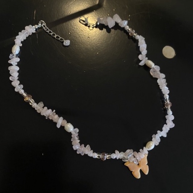 [309] Vòng cổ đá hồng mix ngọc thô