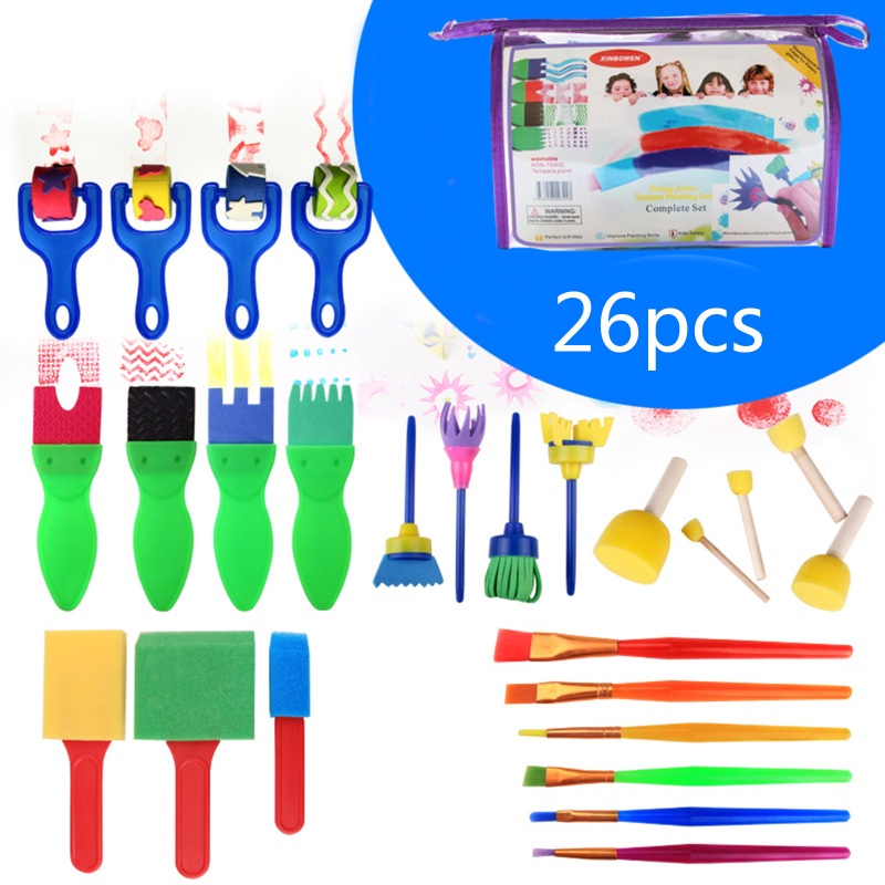 Set 26 Cọ Xốp Vẽ Tranh Bằng Nhựa PVC Kèm Túi Đựng Cho Bé