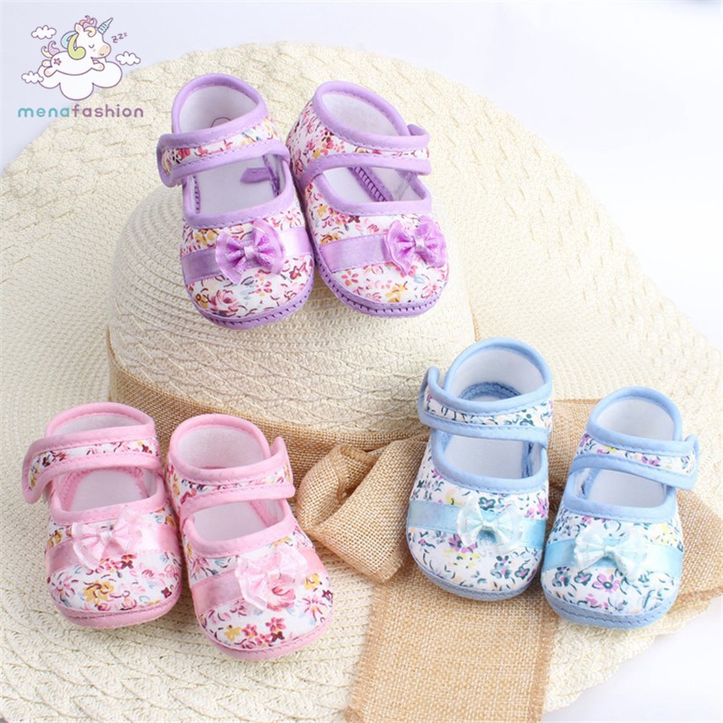 MenafashionGiày thắt nơ in họa tiết hoa cho bé gái sơ sinh