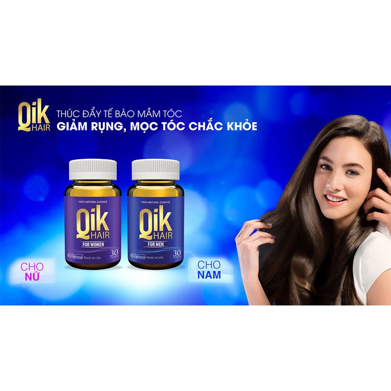 [Hàng Chính Hãng] - QIK HAIR - CẢI THIỆN TÌNH TRẠNG RỤNG TÓC, TÓC BẠC SỚM, PHỤC HỒI TÓC HƯ TỔN CHO CẢ NAM VÀ NỮ