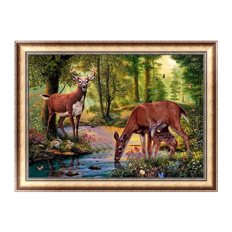 Tranh Thêu Chữ Thập Đính Đá Kim Cương 5D DIY Hình Vẽ Hươu Cao Cổ