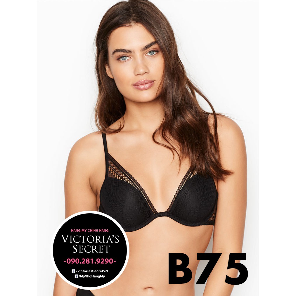 (Áo Vic B75) - Áo lót nâng ngực, mút vừa, đen tuyền phối ren Lace Black, dòng incredible - Victoria's Secret