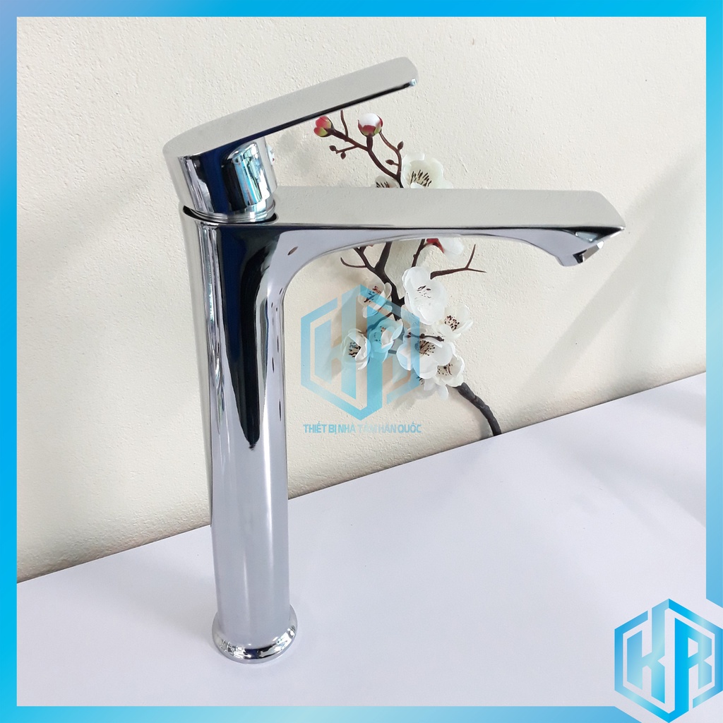 Vòi Bồn Rửa Mặt, Lavabo Nóng Lạnh Inox 304 Thân Trụ Cần Gạt Bằng 30cm Mạ Màu Bạc Với Lõi Đồng Cao Cấp