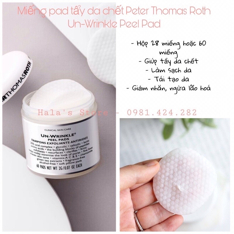 Peter Thomas Roth ✨ Miếng Pad peel tẩy da chết hàng ngày Un-Wrinkle Peel Pad