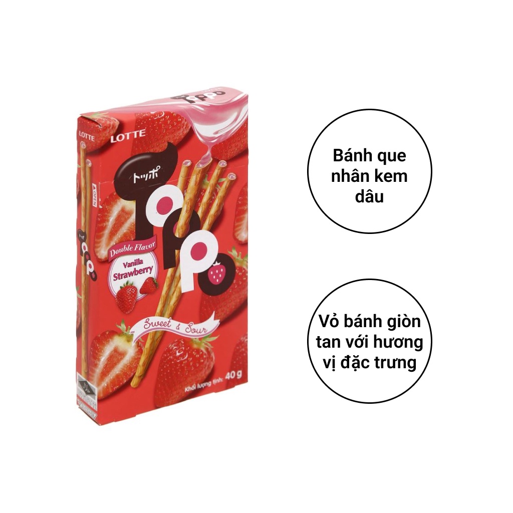 Bánh Que Lotte Toppo Nhân Kem Dâu, Socola, Vani Hộp 40g