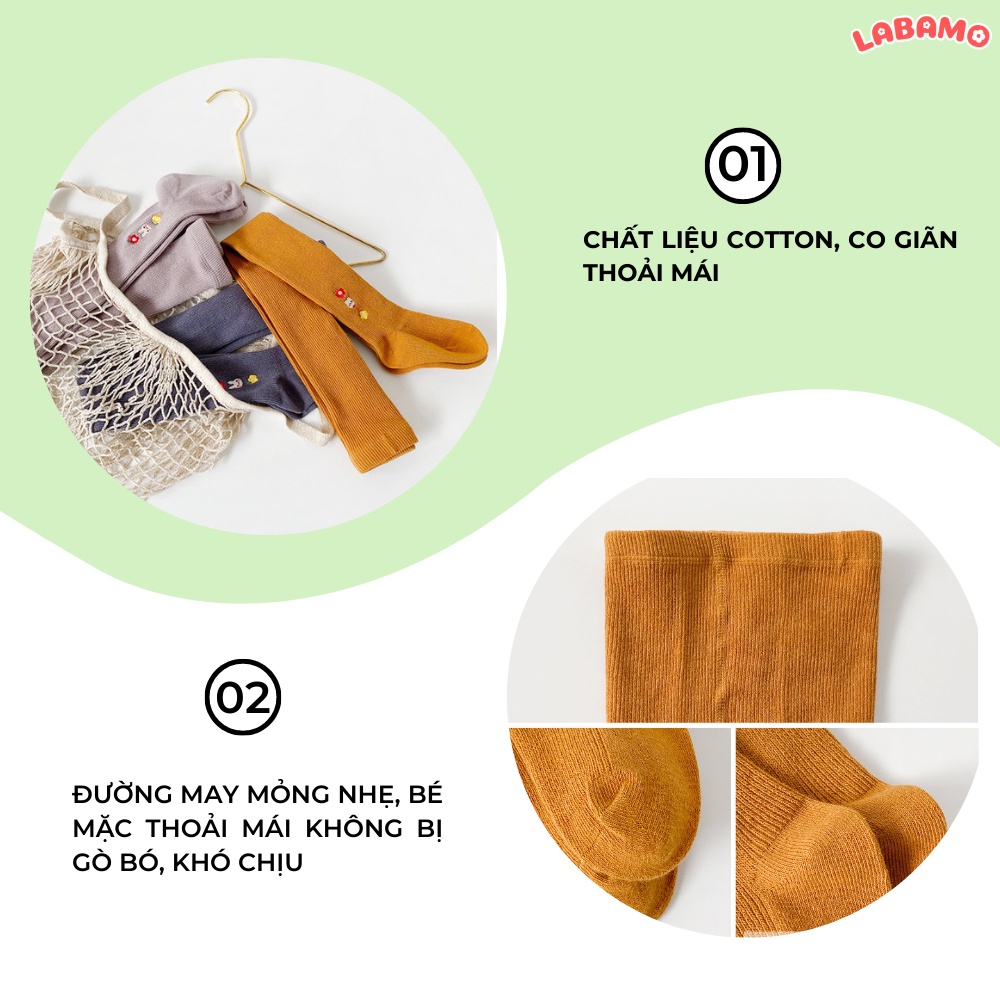 Quần tất legging len cho bé gái từ 0-9 tuổi cao cấp thêu hoa đáng yêu liền bàn LABAMO QT01