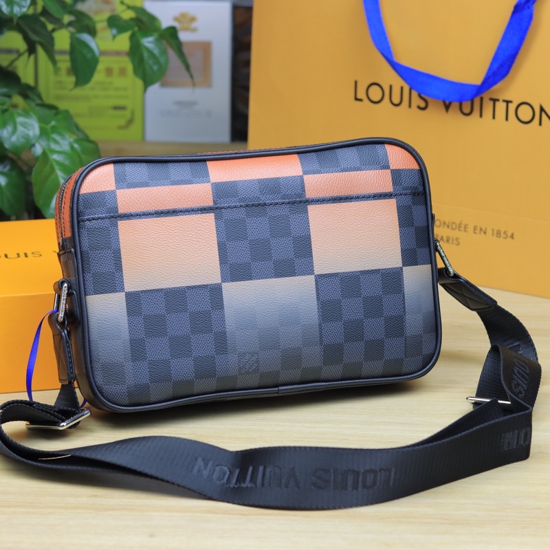Túi đeo chéo nam LV caro màu cam cá tính thời trang da canvas chống nước size 27cm - LV40188