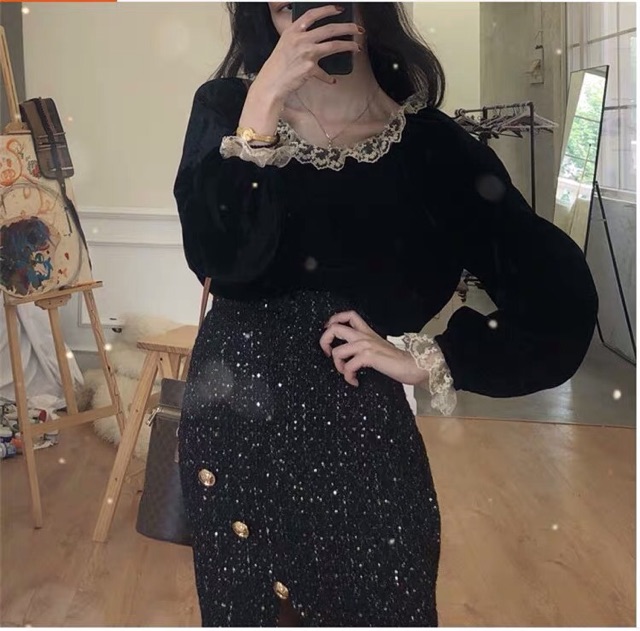 Áo nhung phối bèo