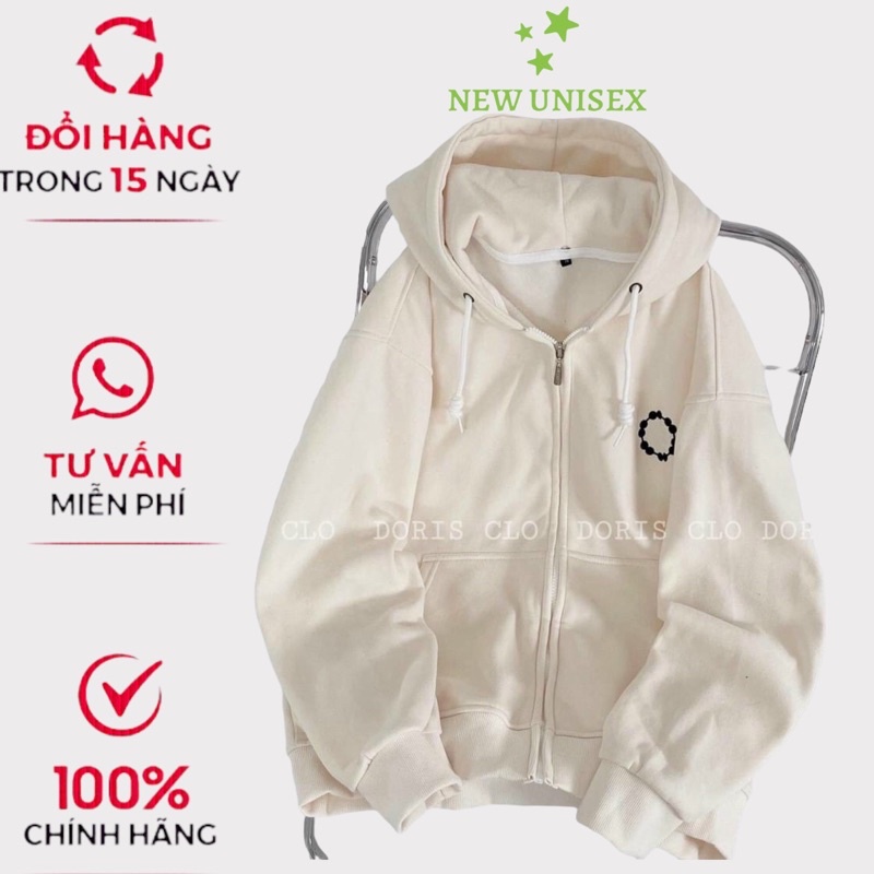 Áo Khoác Nỉ Nữ Dây Khóa Kéo Logo Hoa Nền Trắng In Chữ Lưng Nón To 2 Lớp Form Rộng Mặc Thoải Mái [NEW UNISEX]