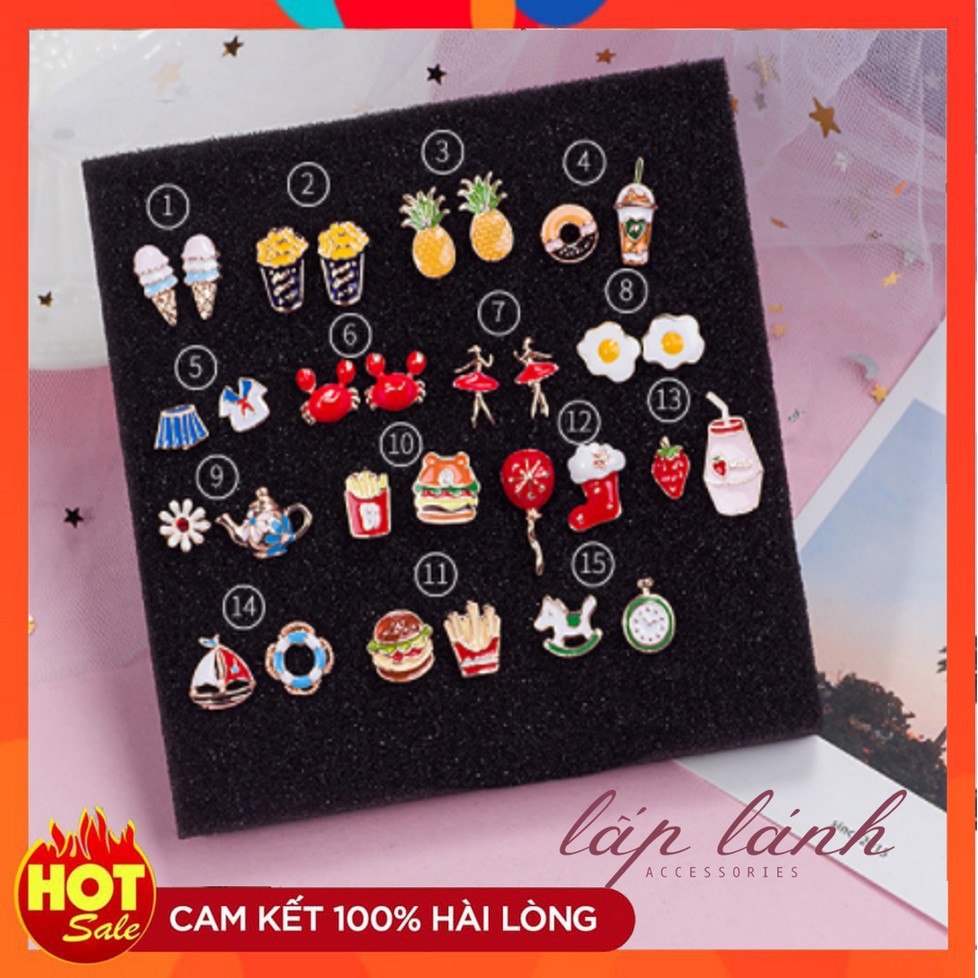 [Có sẵn] BÔNG TAI KHUYÊN TAI HỌA TIẾT DỄ THƯƠNG HANDMADE HÌNH KEM SỮA CHUA DÂU PHONG CÁCH HÀN QUỐC BT45