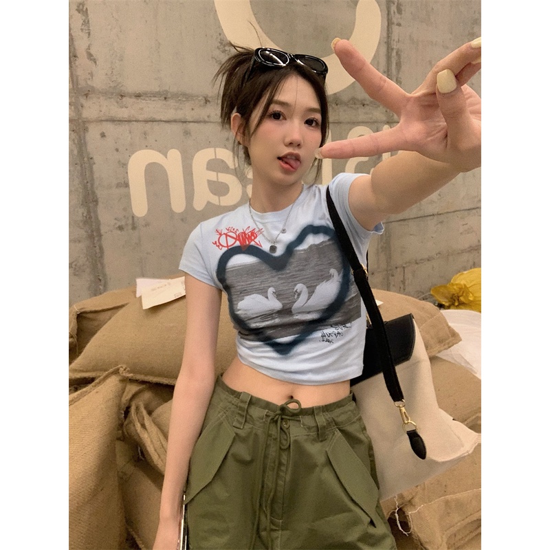 Áo Thun Tay Ngắn Cổ Tròn Dáng Ôm In Họa Tiết Thời Trang Cho Nữ