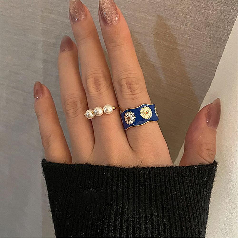 NIUYOU Nhẫn Hở Họa Tiết Tráng Men Màu Xanh Dương Nhỏ Xinh Thanh Lịch Cho Nữ