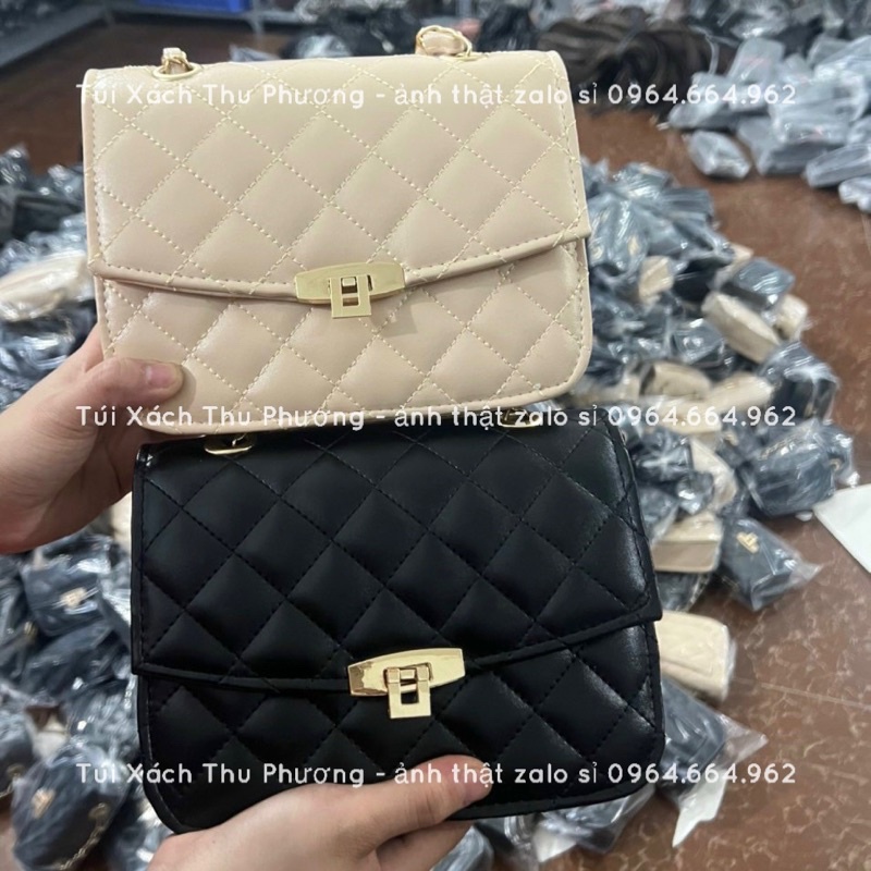 Túi đeo chéo, kẹp nách trần ô trám khoá gập siêu xinh cho nữ (ảnh thật shop chụp)
