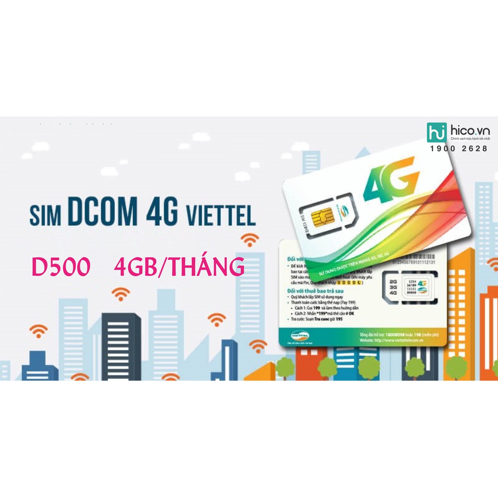 SIM 4G VIETTEL D500 4GB/THÁNG - KHÔNG CẦN NẠP TIỀN - SỬ DỤNG TRỌN GÓI 12 tháng - KM BÚT CẢM ỨNG