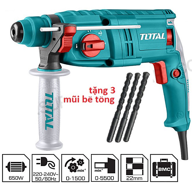 Máy khoan búa bê tông khoan sắt 650W Total  TH306226