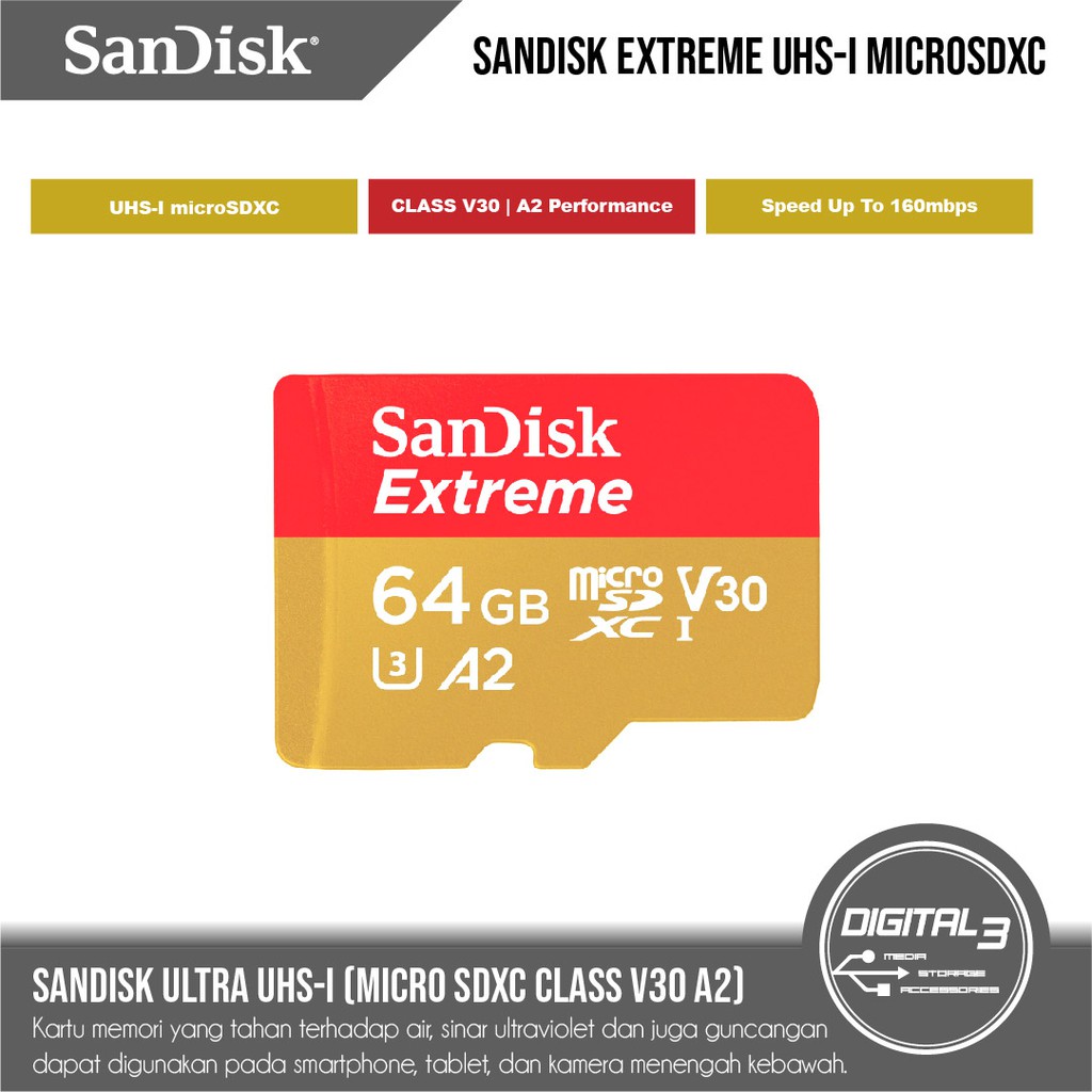 Sandisk Extreme Micro Sd 64gb 160mb / S Micro Sdxc Uhs-I No Adapter