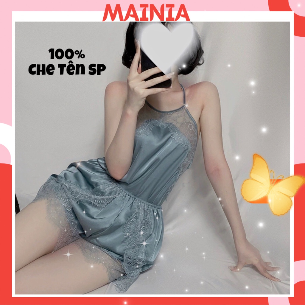 Bộ Đồ Ngủ Lụa Satin Hai Dây Phối Ren Hở Lưng Sexy Gợi Cảm Quyến Rũ Mặc Nhà Thoải Mái Mainia Shop