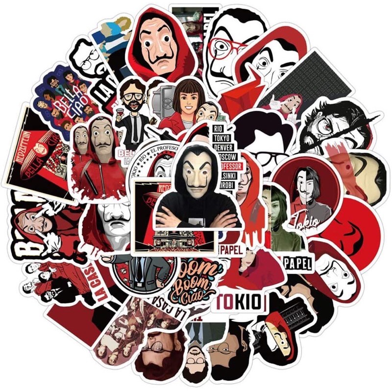 combo 30-60 sticker dán Money Heist ép lụa chống nước/ hình dán Money Heist