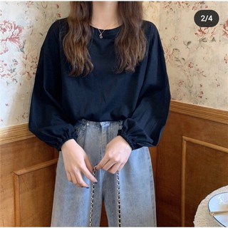 [Ảnh thật/Video]Áo pull cổ tròn tay bồng phong cách ulzzang