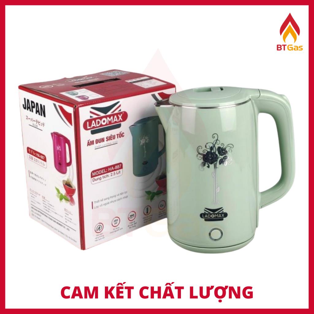 Bình đun siêu tốc, ấm siêu tốc đun nước siêu nhanh Inox 2 lớp chống phỏng Ladomax HA-887 2.5L